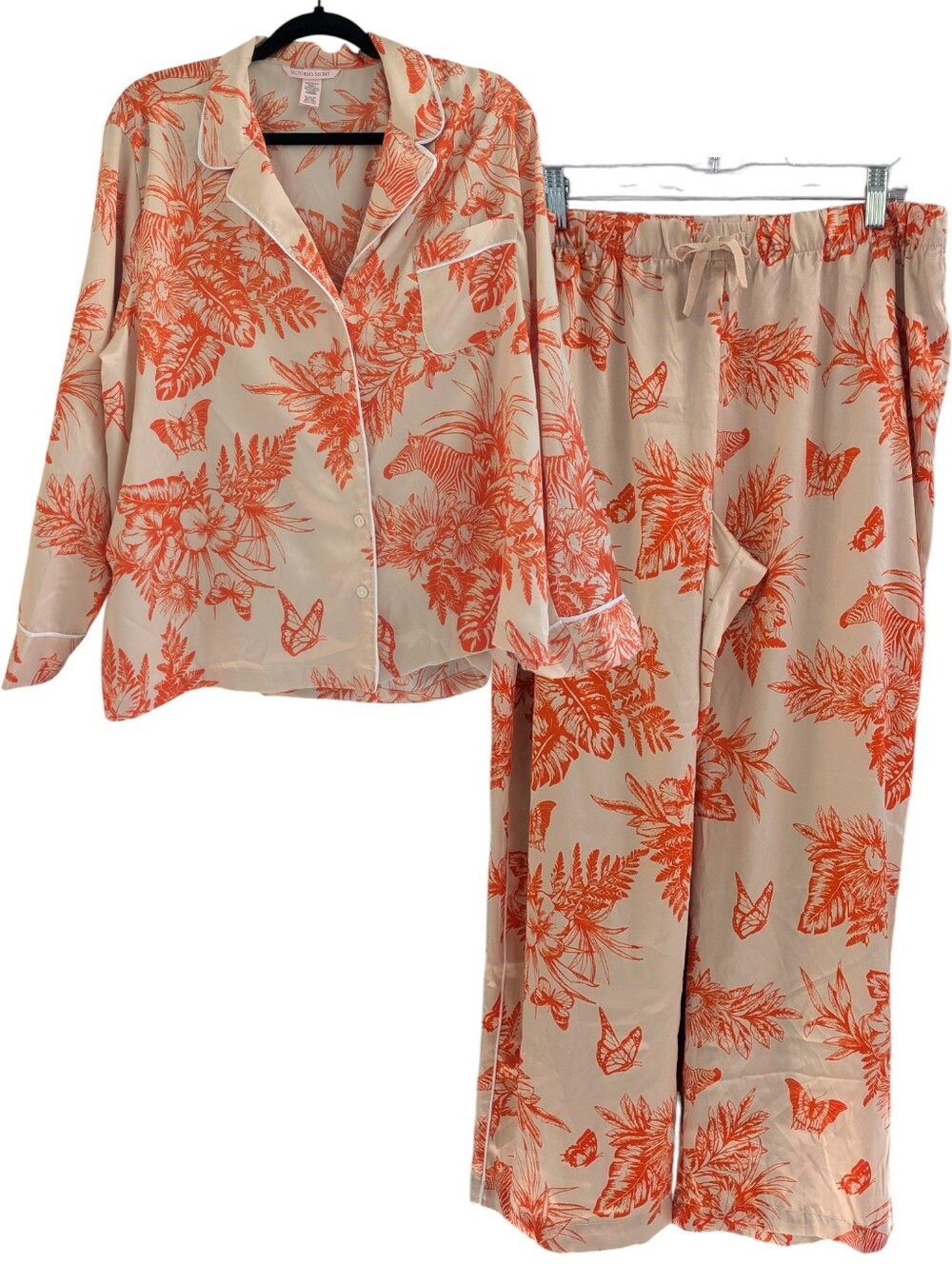 Victoria's Secret Satin Orange Tropical Toile Pajama Set